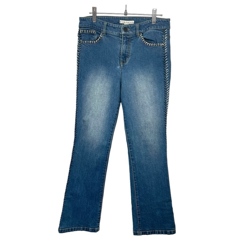 Alice + Olivia Side Stitch Boho Stretch Premium Denim Ankle Flare Jeans Women 27